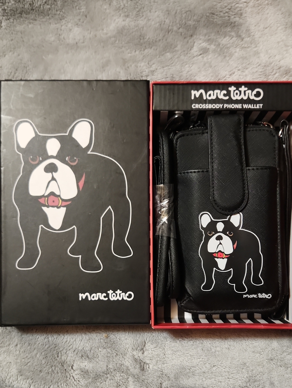 Marc Tetro Black Crossbody Phone Wallet with Bulldog Graphic